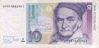 (1993) Банкнота Германия (ФРГ) 1993 год 10 марок "Карл Фридрих Гаусс"   VF